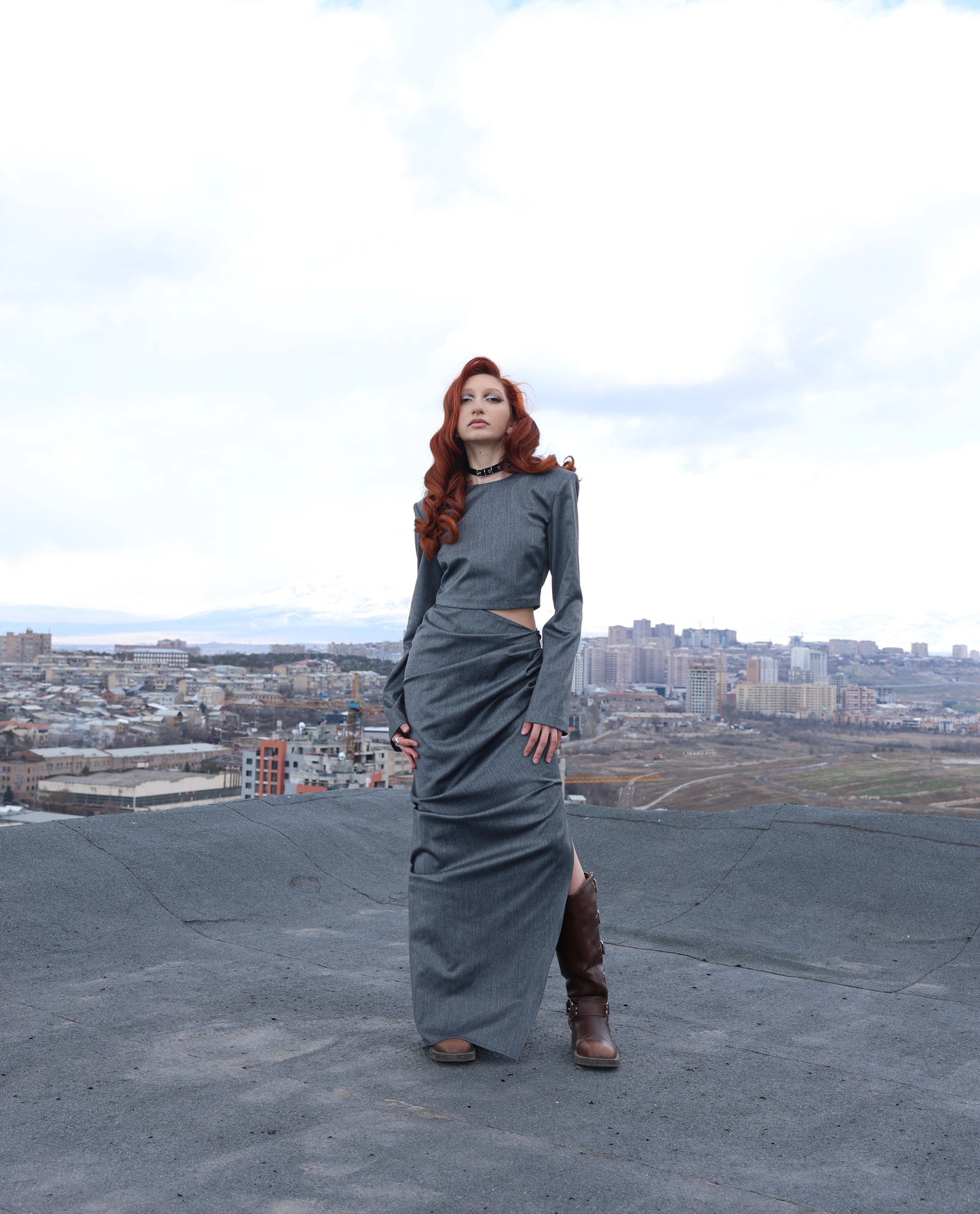 Grey Daring Gathered Skirt
