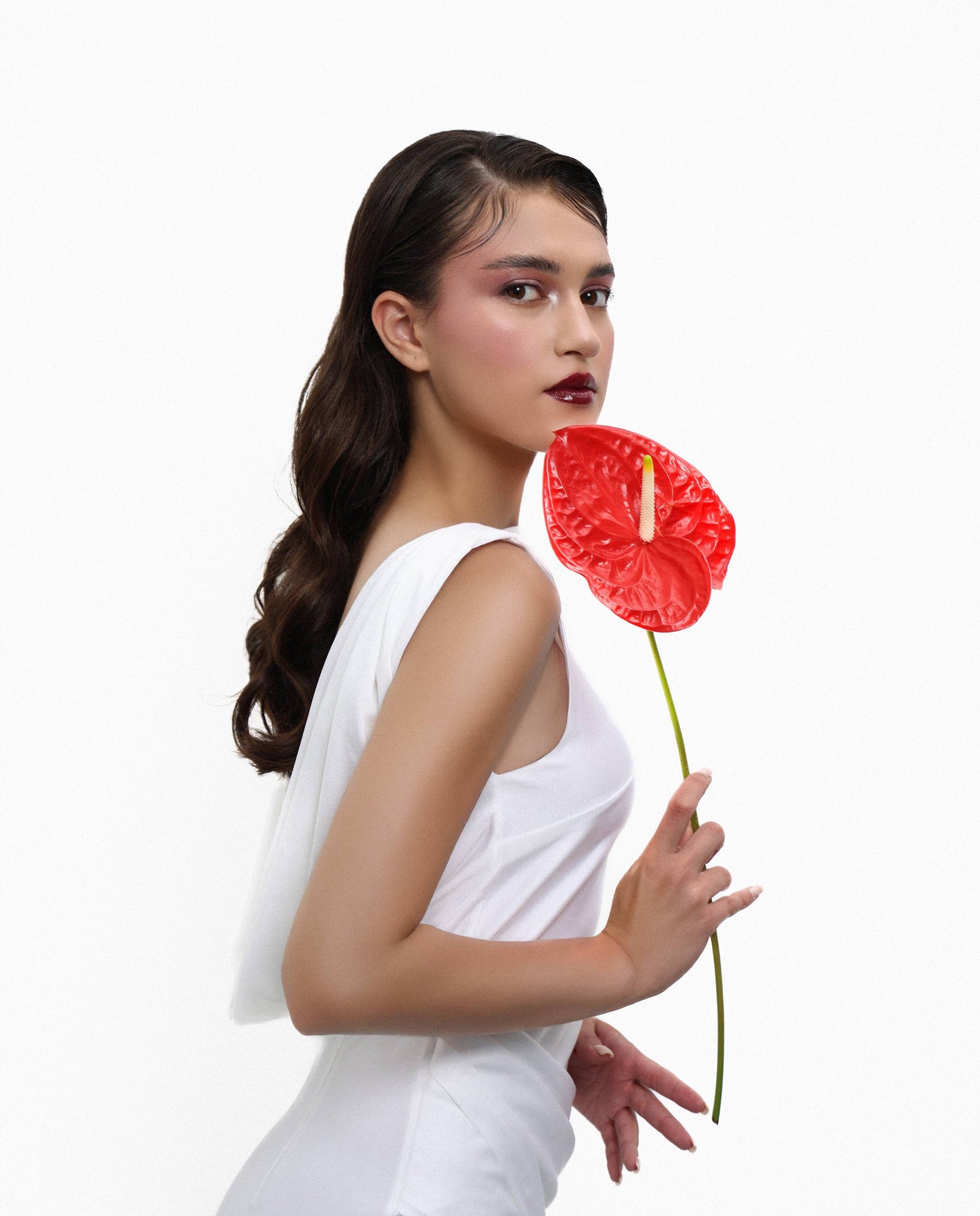 White Draped Back Midi Dress