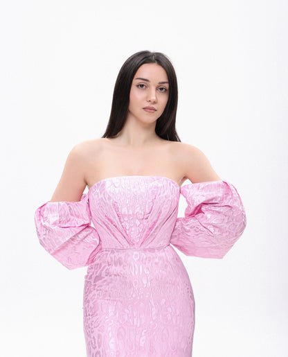Bubble Orchid Off Shoulder Mini Dress