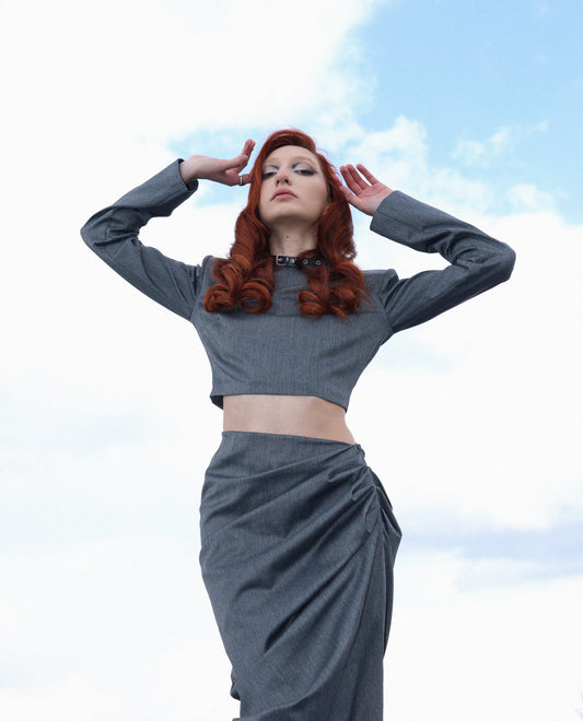 Grey Daring Gathered Skirt