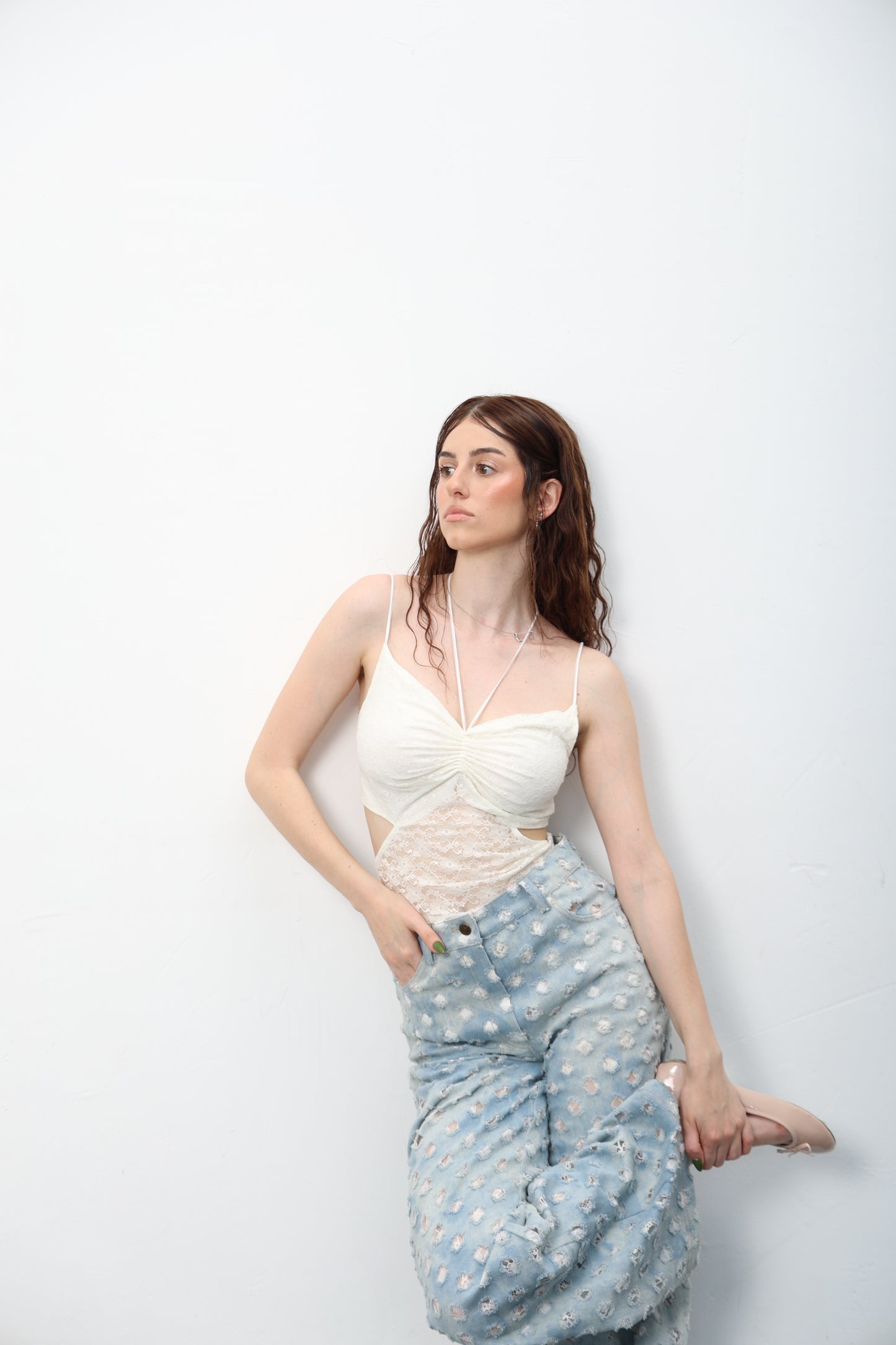 Lace Dot Denim Jeans 